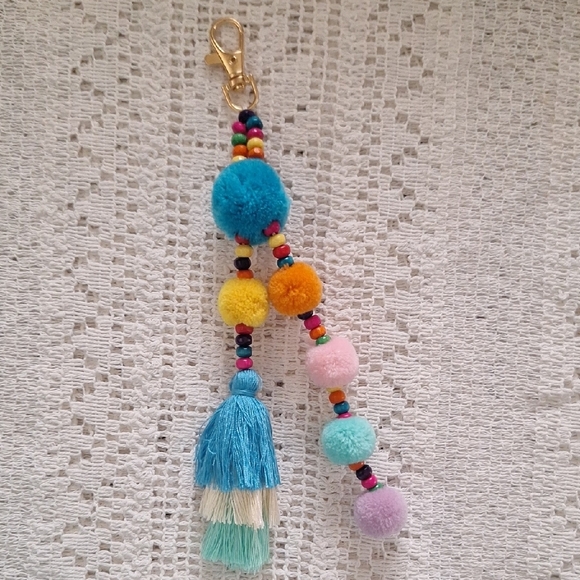 Colorful Pom Pom Keychain with Tassel - Picture 1 of 4
